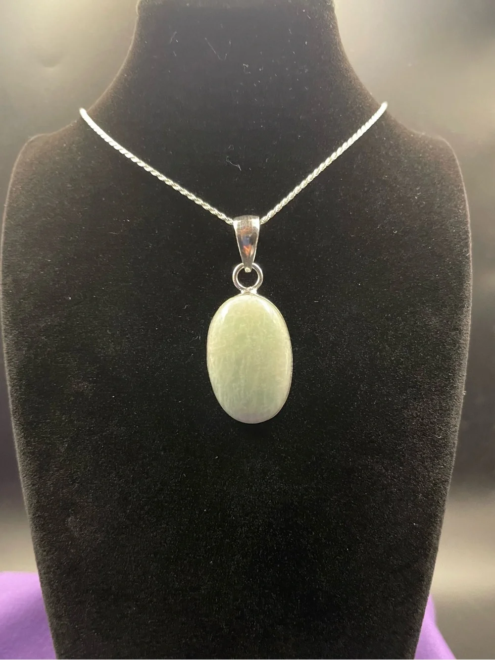 Exceptional .925 SS Amazonite handcrafted oval cabachon pendant  10.75 g 30x20mm